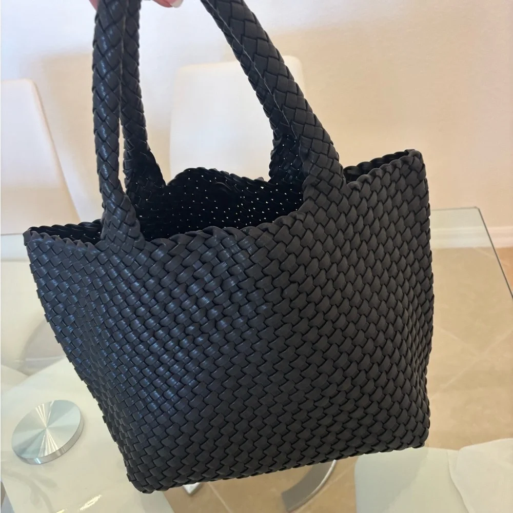 Elegant Black Woven Tote Bag Very Durable.